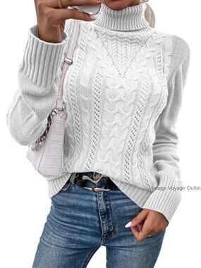 Womens Turtleneck Cable Knit Fitted Sweater Pullover Long Sleeve Slim Fit